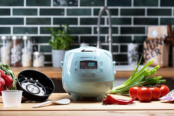 REISHUNGER Jasnoniebieska Japońska Mini Kuchenka do Ryżu i Gotowania na Parze – Idealna Do Małych Kuchni